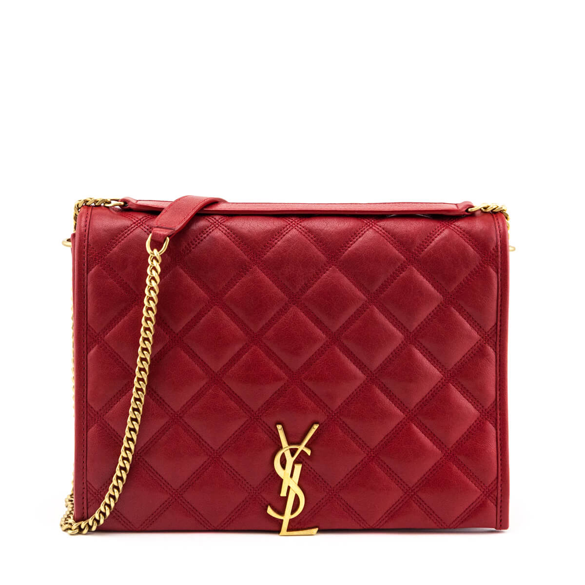Saint Laurent Red Lambskin Quilted Small Becky Shoulder Bag