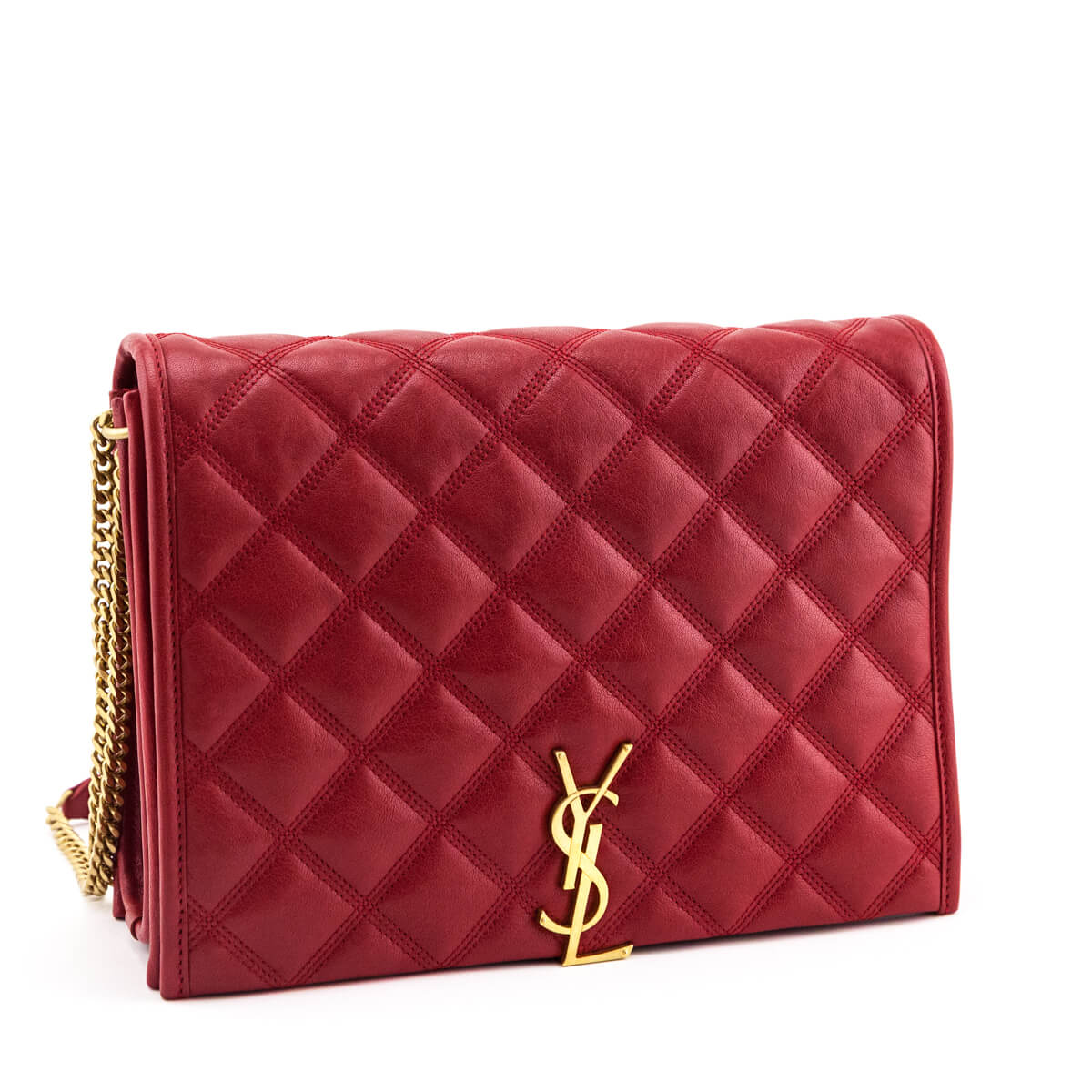 Saint Laurent Red Lambskin Quilted Small Becky Shoulder Bag