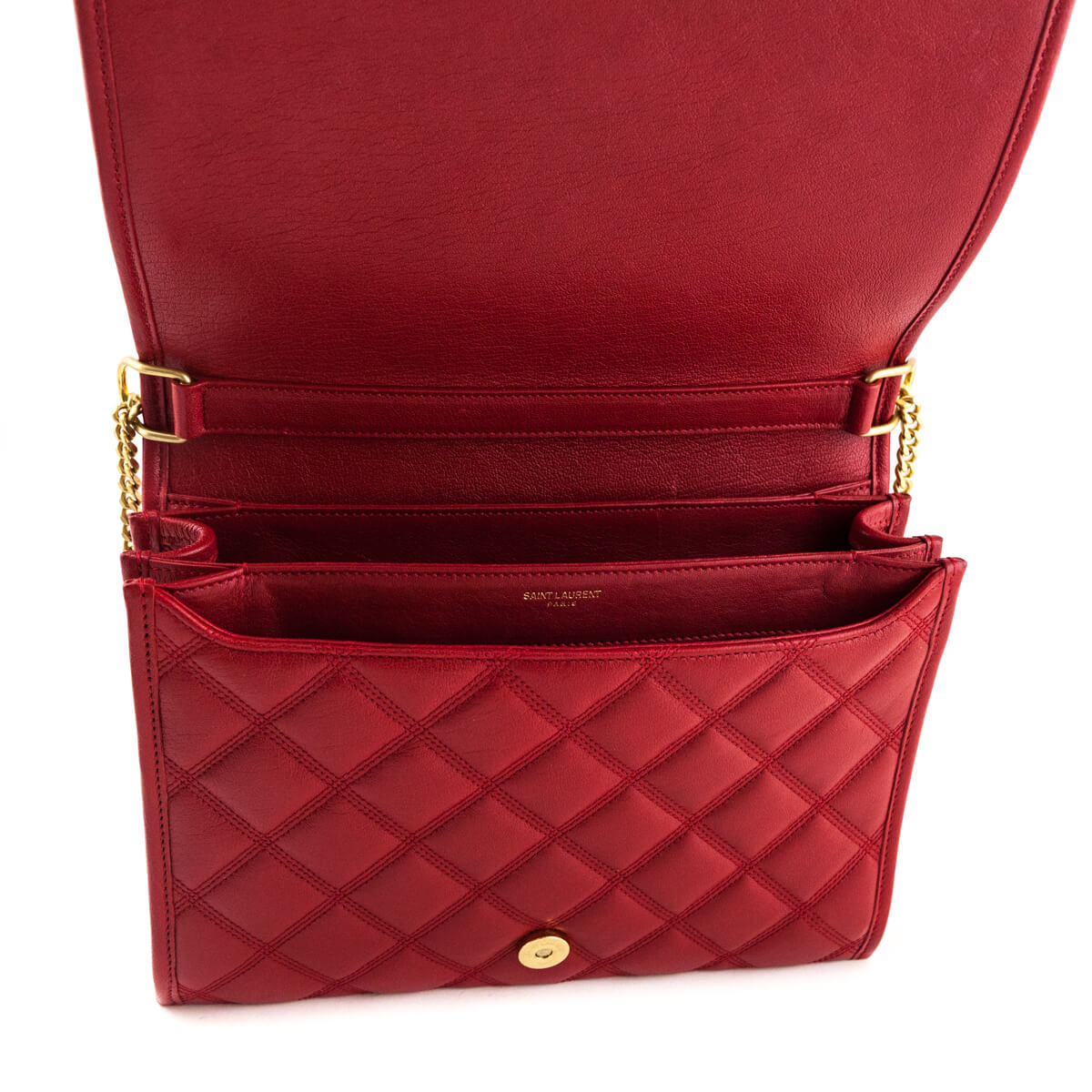 Saint Laurent Red Lambskin Quilted Small Becky Shoulder Bag