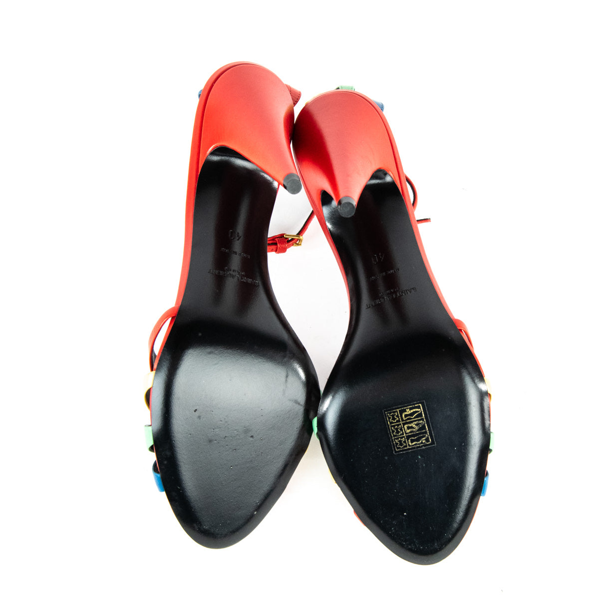 Saint Laurent Red Multicolor Kristal Sandals Size US 10 | EU 40 - Love that Bag etc - Preowned Authentic Designer Handbags & Preloved Fashions