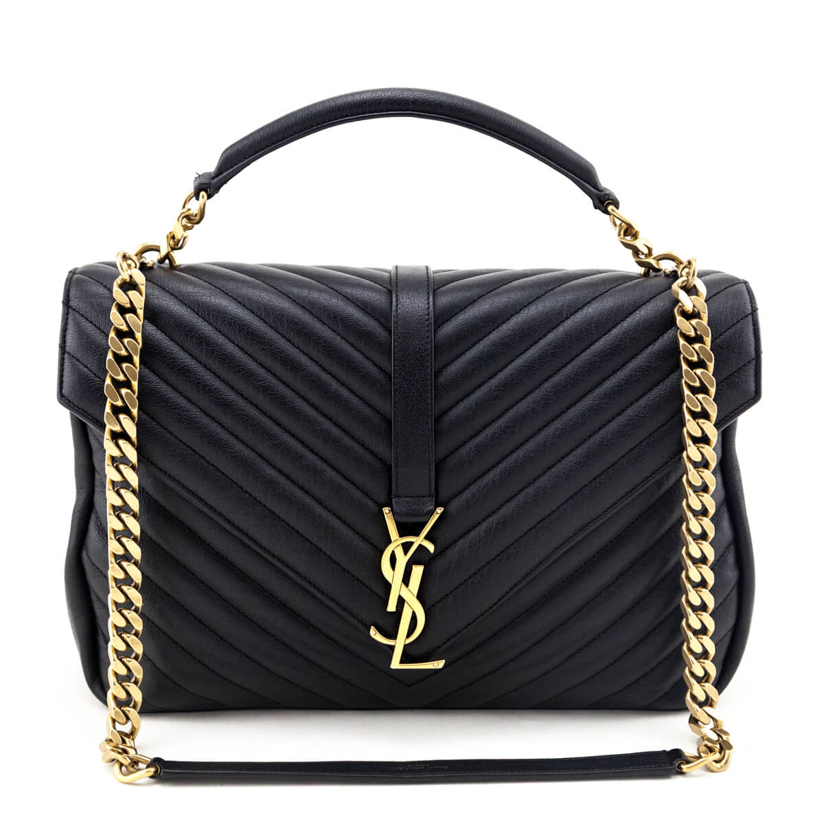Saint Laurent Black Chevron Matelasse Sheepskin Large College Bag
