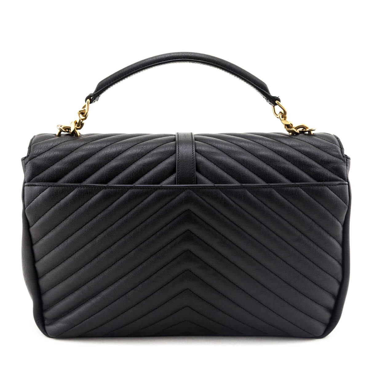 Saint Laurent Black Chevron Matelasse Sheepskin Large College Bag
