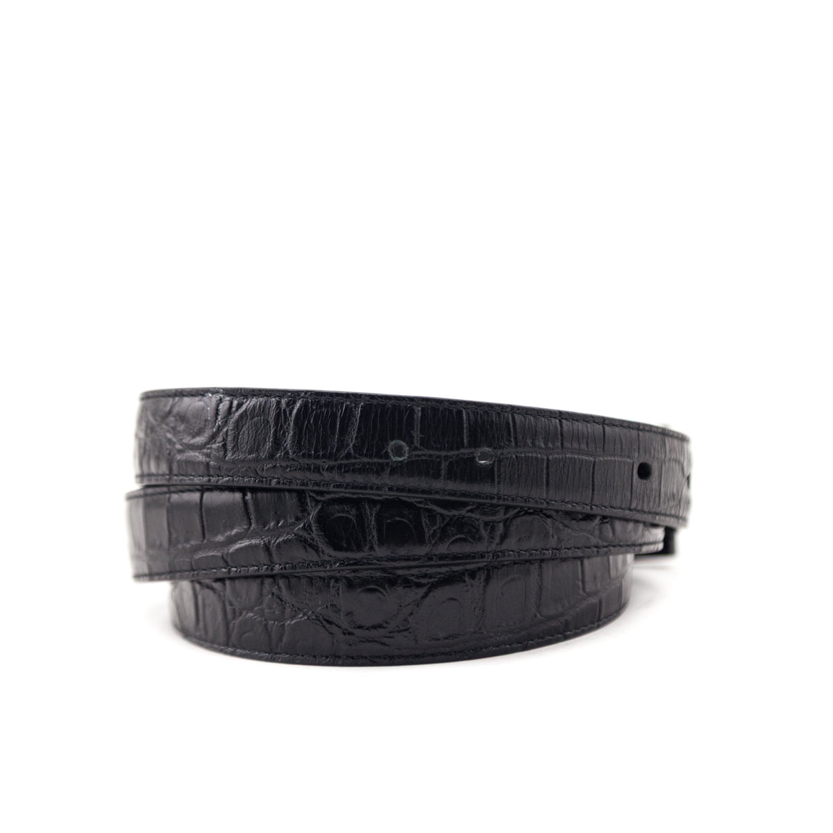 Saint Laurent Black Croc Embossed Skinny Monogram Belt