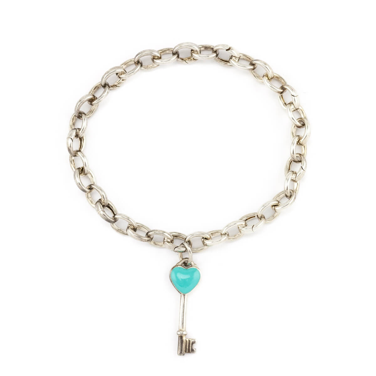 Tiffany & Co. Sterling Silver Chain & Blue Enamel Heart Key Bracelet Size M - Love that Bag etc - Preowned Authentic Designer Handbags & Preloved Fashions