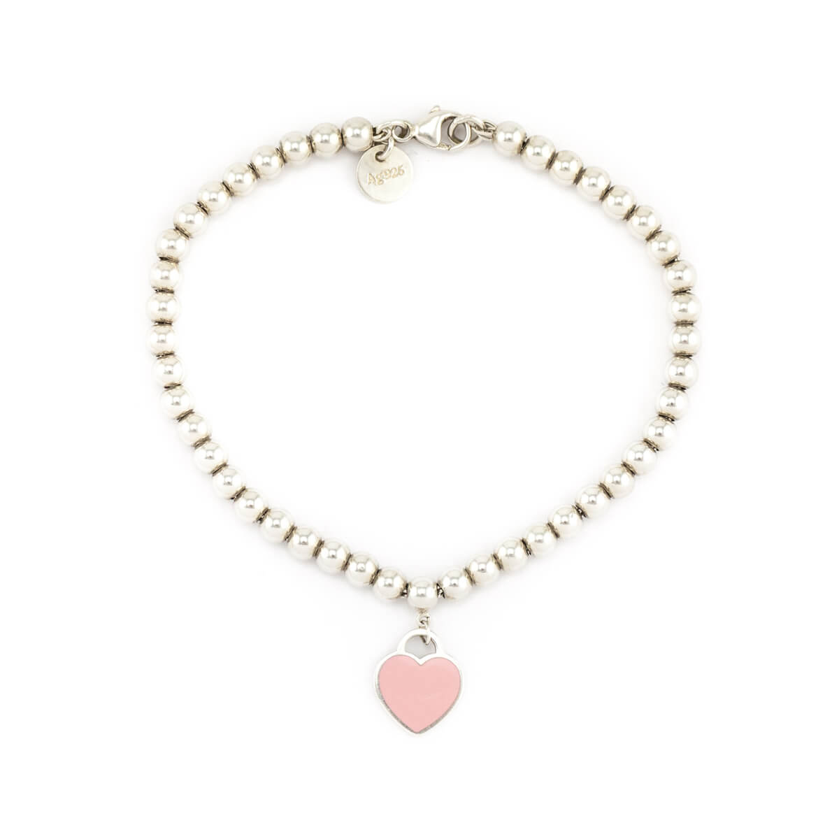 Tiffany Sterling Silver Pink Enamel Heart Tag Bead Bracelet Size S - Love that Bag etc - Preowned Authentic Designer Handbags & Preloved Fashions