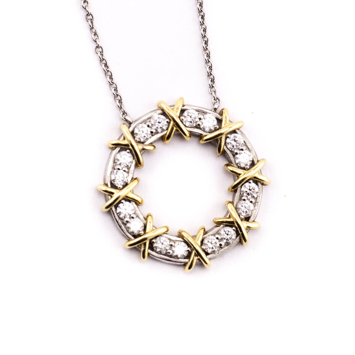 Tiffany & Co. Platinum & 18K Gold Diamond Schlumberger Sixteen Stone Circle Pendant Necklace - Love that Bag etc - Preowned Authentic Designer Handbags & Preloved Fashions