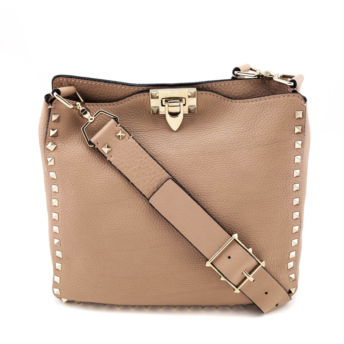 Valentino Beige Calfskin Small Rockstud Hobo Bag - Love that Bag etc - Preowned Authentic Designer Handbags & Preloved Fashions