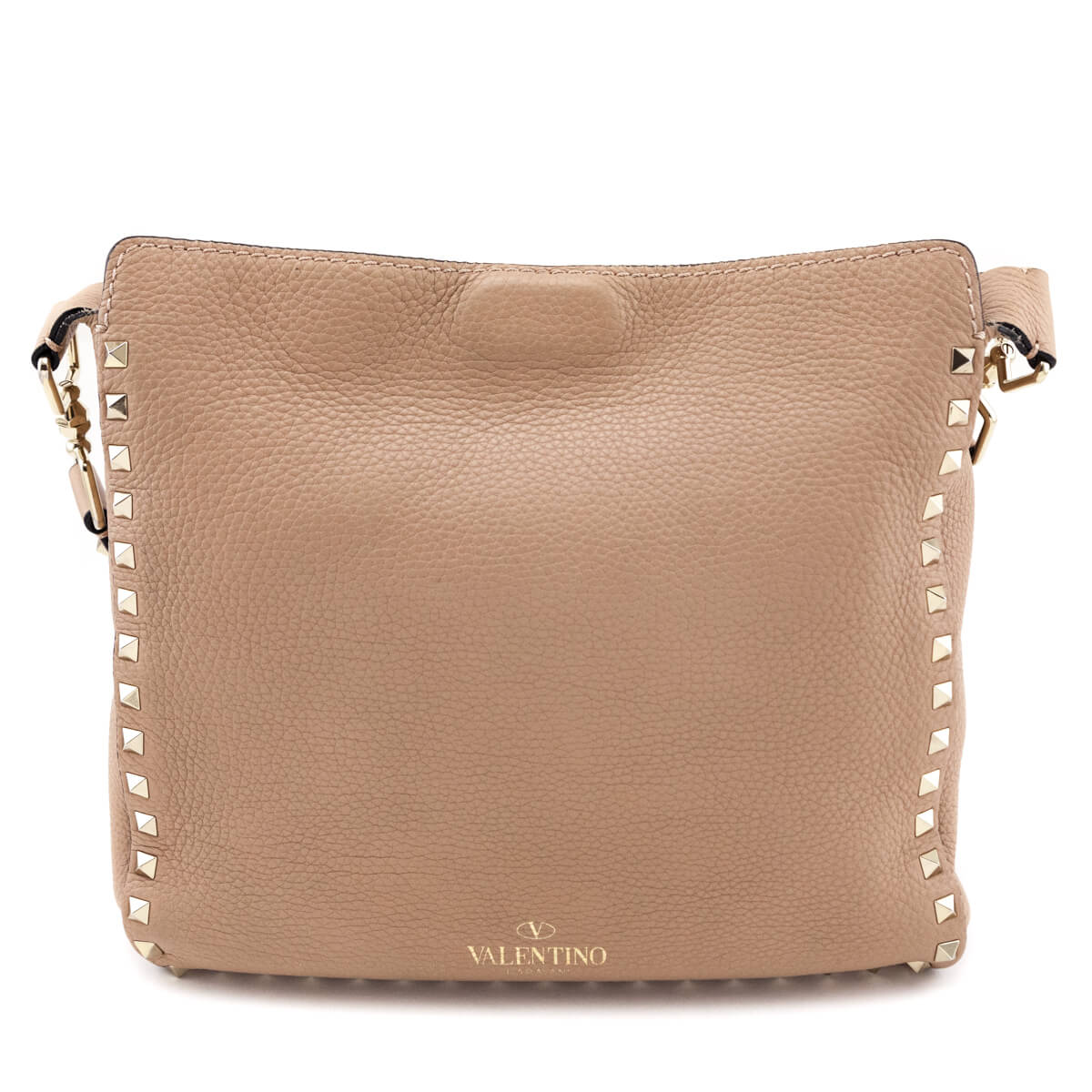 Valentino Beige Calfskin Small Rockstud Hobo Bag - Love that Bag etc - Preowned Authentic Designer Handbags & Preloved Fashions