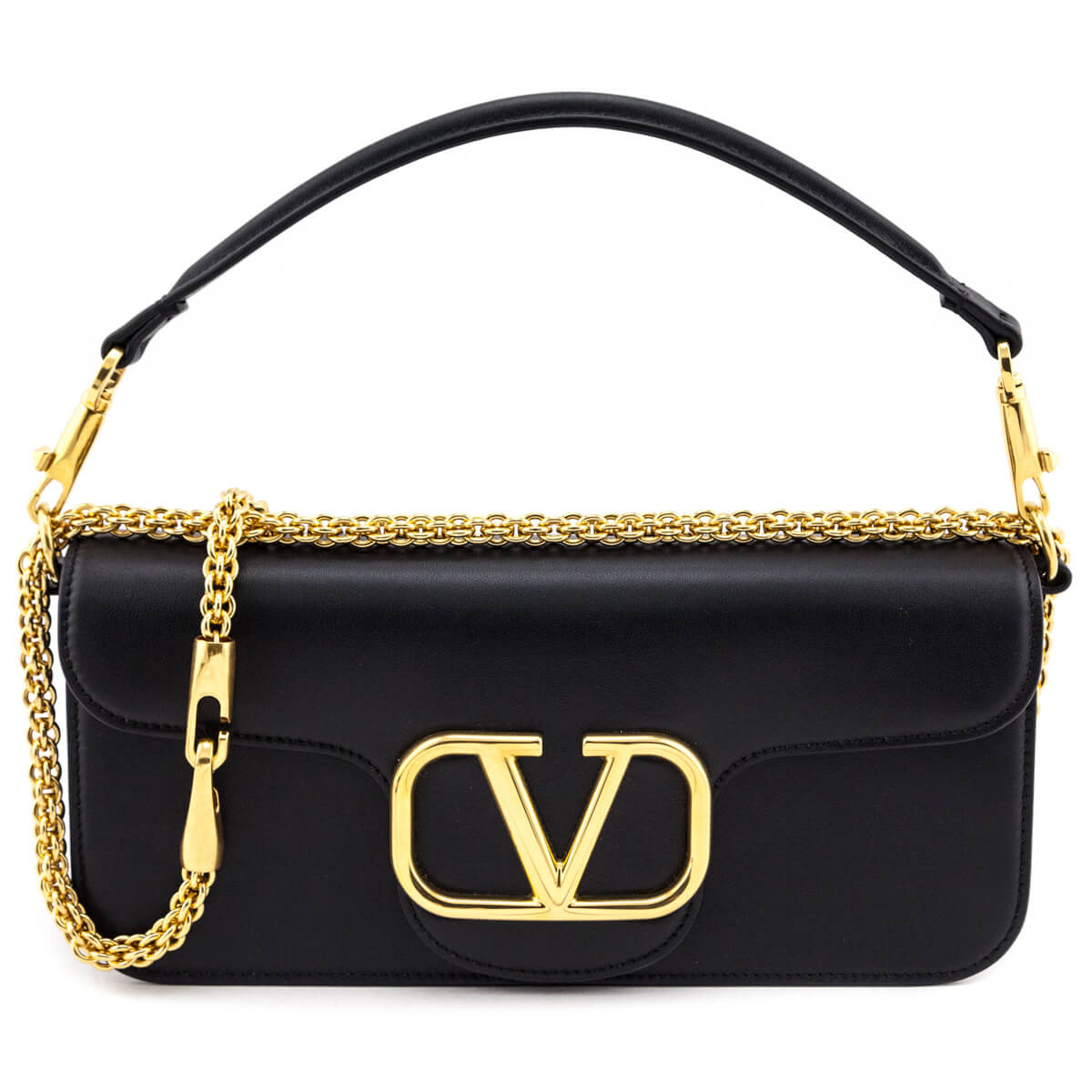 Valentino Black Calfskin Vlogo Loco Shoulder Bag - Love that Bag etc - Preowned Authentic Designer Handbags & Preloved Fashions