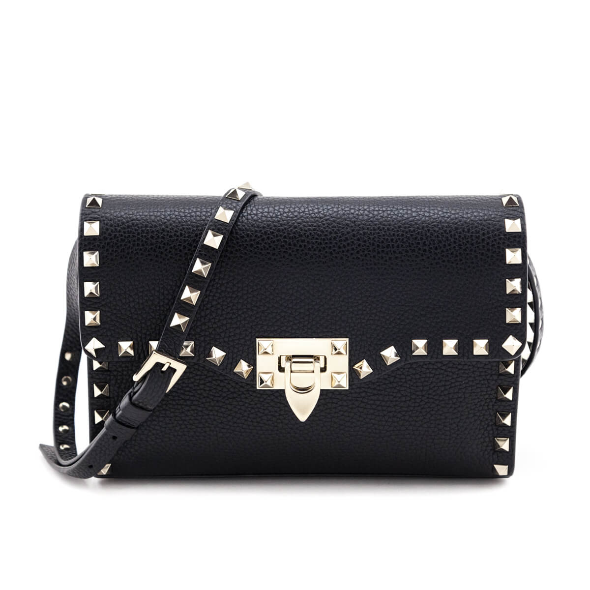 Valentino Black Grained Calfskin Rockstud Flip Lock Crossbody Bag - Love that Bag etc - Preowned Authentic Designer Handbags & Preloved Fashions