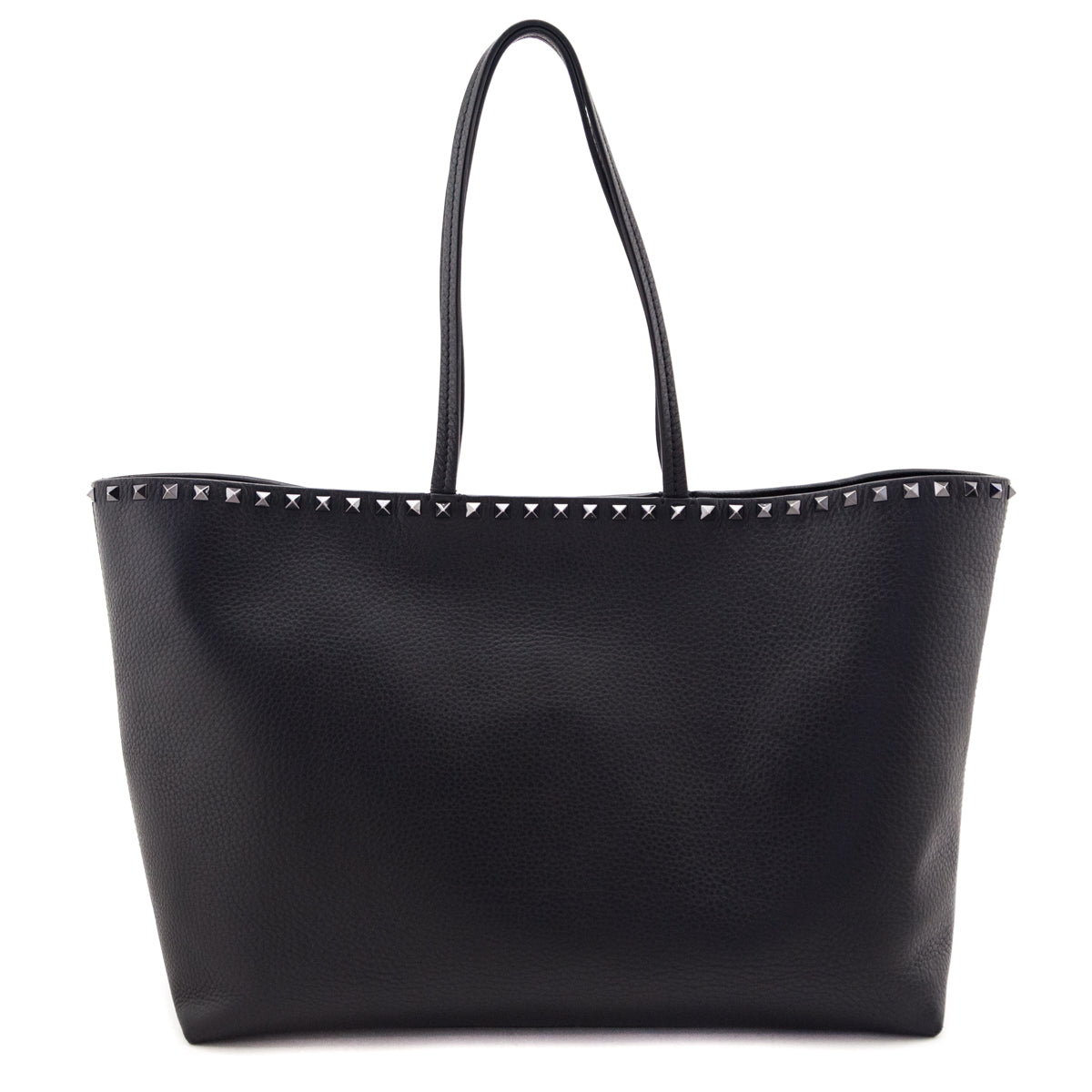 Valentino Black Grained Calfskin Rockstud Shoulder Tote