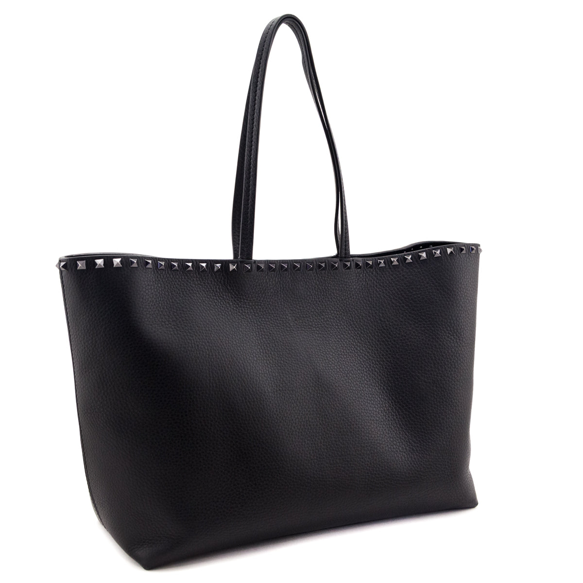 Valentino Black Grained Calfskin Rockstud Shoulder Tote