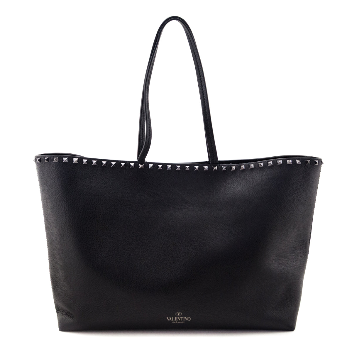 Valentino Black Grained Calfskin Rockstud Shoulder Tote