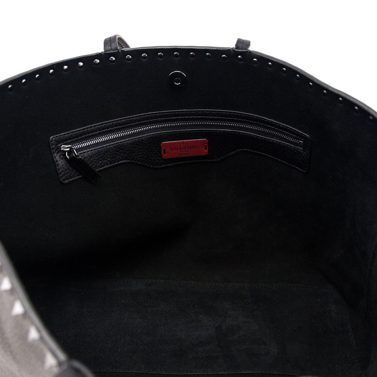 Valentino Black Grained Calfskin Rockstud Shoulder Tote