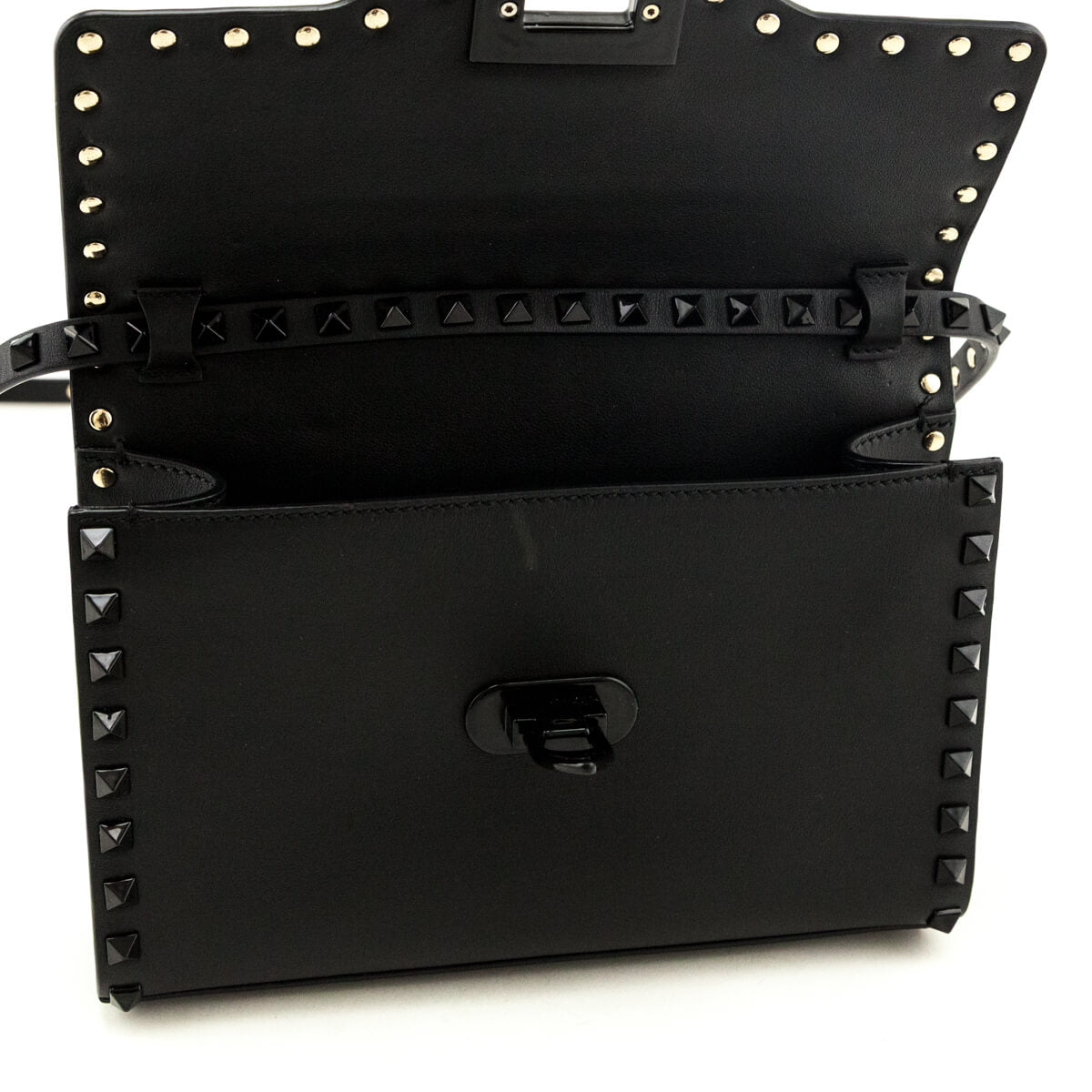 Valentino Black Monochrome Rockstud Medium Flip Lock Crossbody Bag - Love that Bag etc - Preowned Authentic Designer Handbags & Preloved Fashions