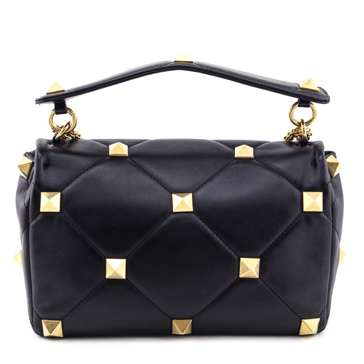 Valentino Black Nappa Large Roman Stud Shoulder Bag - Love that Bag etc - Preowned Authentic Designer Handbags & Preloved Fashions