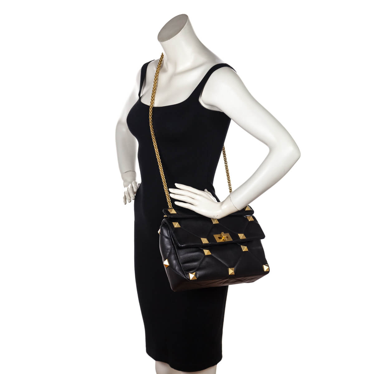 Valentino Black Nappa Large Roman Stud Shoulder Bag - Love that Bag etc - Preowned Authentic Designer Handbags & Preloved Fashions