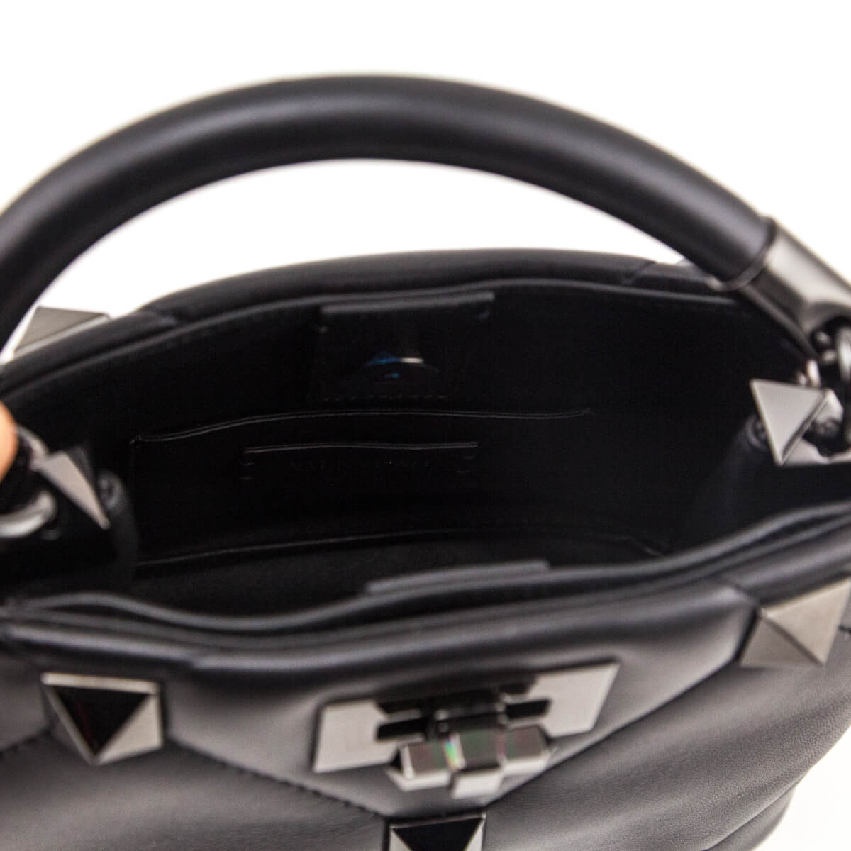 Valentino Black Nappa Monochrome Small Roman Stud The Handle Bag