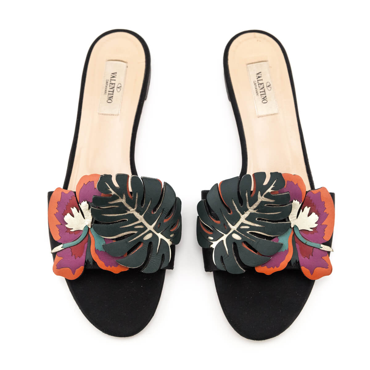 Valentino Black Satin & Multicolored Tropical Dream Slide Sandals Size US 10 | EU 40 - Love that Bag etc - Preowned Authentic Designer Handbags & Preloved Fashions