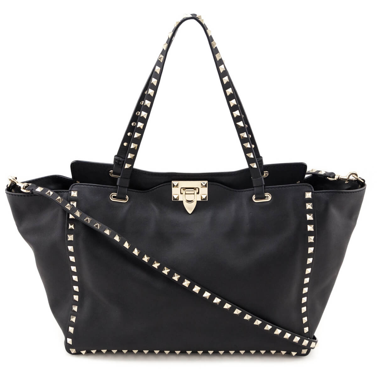 Valentino Black Vitello Medium Rockstud Tote - Love that Bag etc - Preowned Authentic Designer Handbags & Preloved Fashions