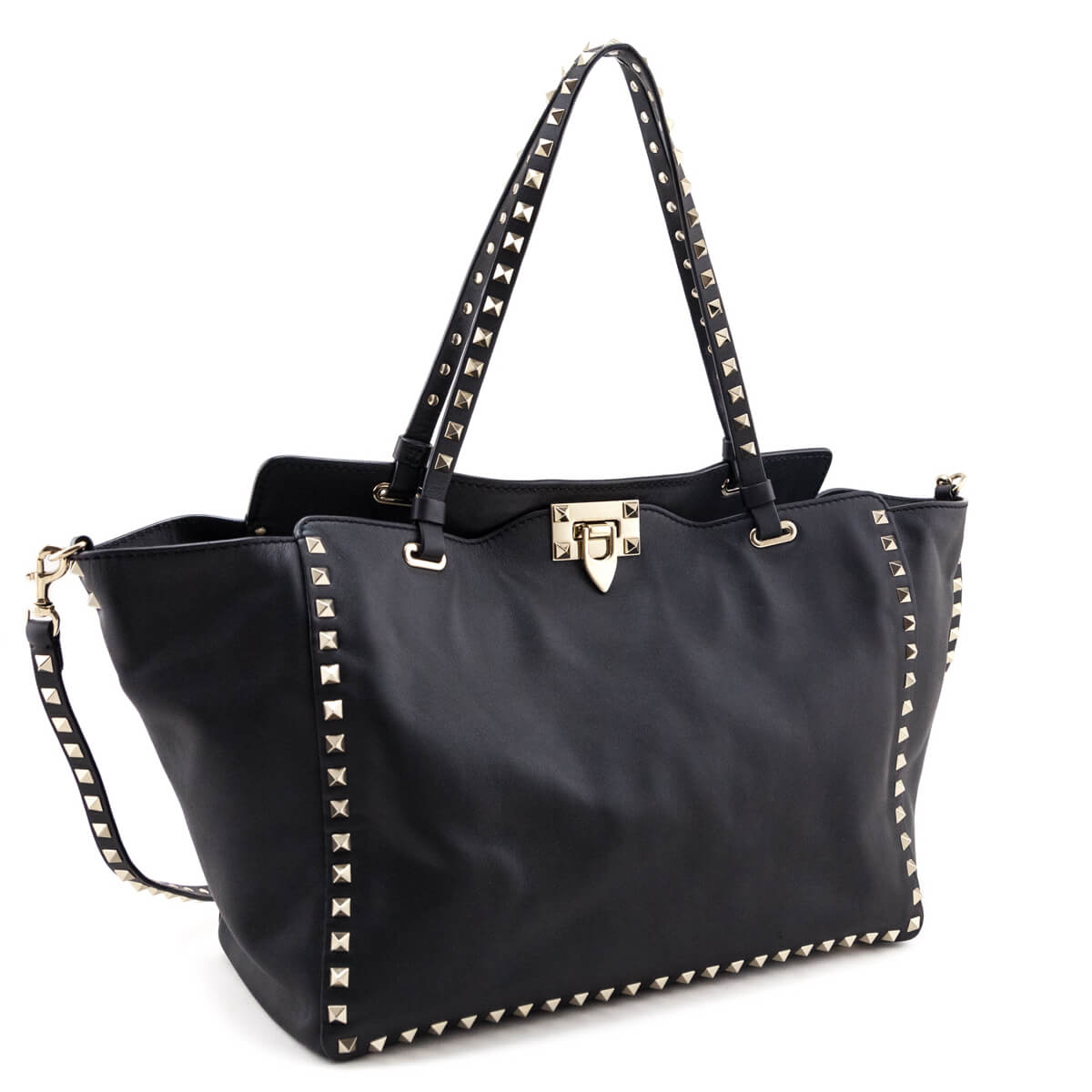 Valentino Black Vitello Medium Rockstud Tote - Love that Bag etc - Preowned Authentic Designer Handbags & Preloved Fashions