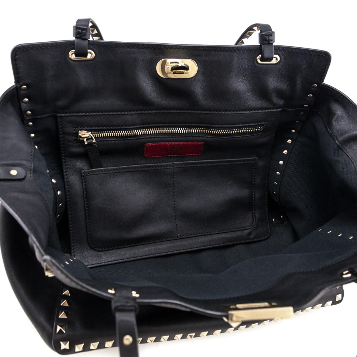 Valentino Black Vitello Medium Rockstud Tote - Love that Bag etc - Preowned Authentic Designer Handbags & Preloved Fashions