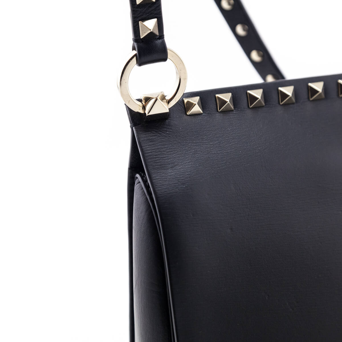 Valentino Black Vitello Rockstud Flap Messenger Bag - Love that Bag etc - Preowned Authentic Designer Handbags & Preloved Fashions