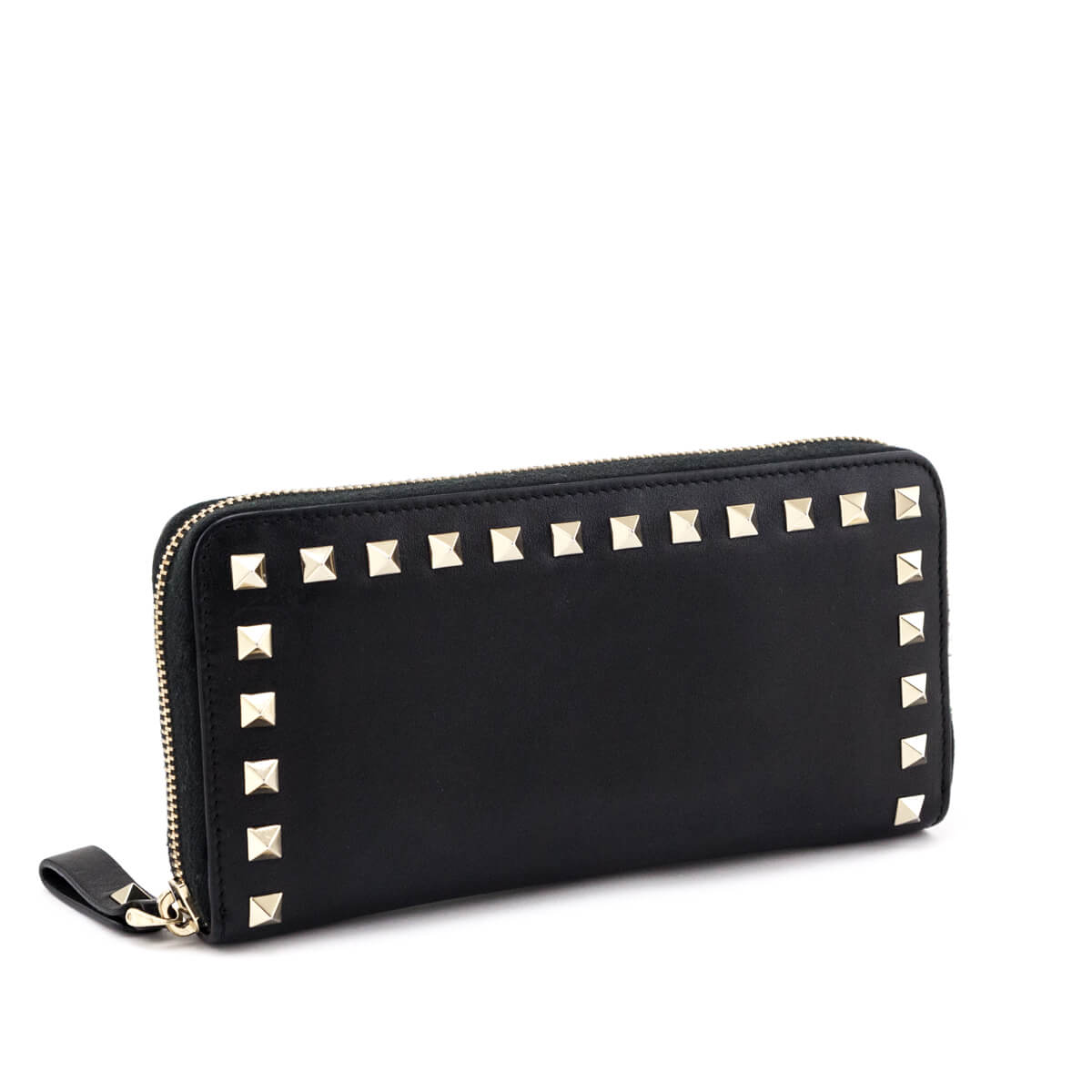 Valentino Black Vitello Rockstud Zip Around Wallet - Love that Bag etc - Preowned Authentic Designer Handbags & Preloved Fashions