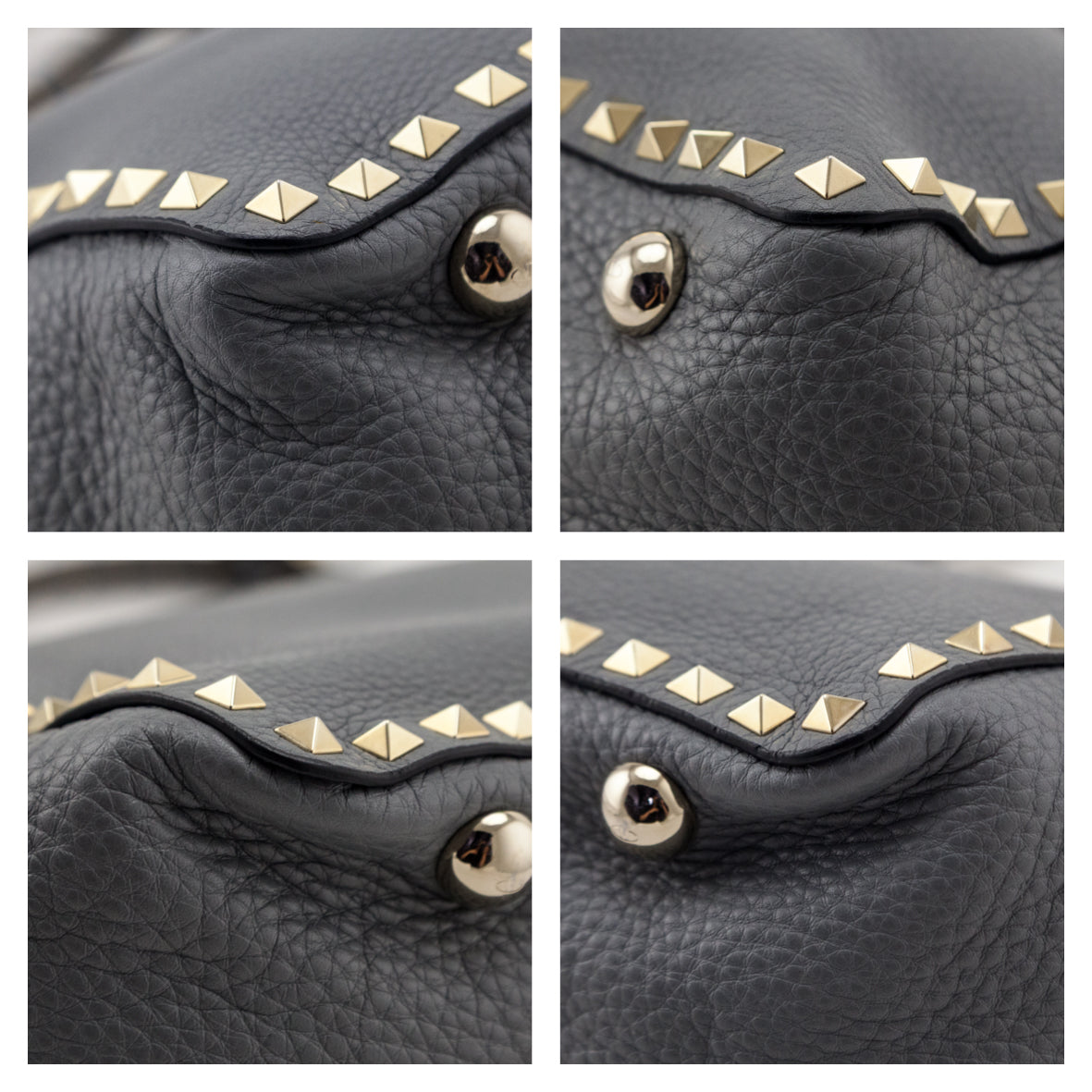 Valentino Gray Pebbled Calfskin Medium Rockstud Tote - Love that Bag etc - Preowned Authentic Designer Handbags & Preloved Fashions