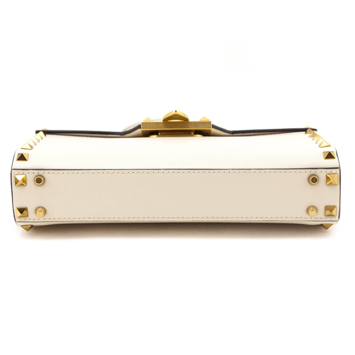 Valentino Ivory Grainy Calfskin Rockstud Alcove Clutch With Chain