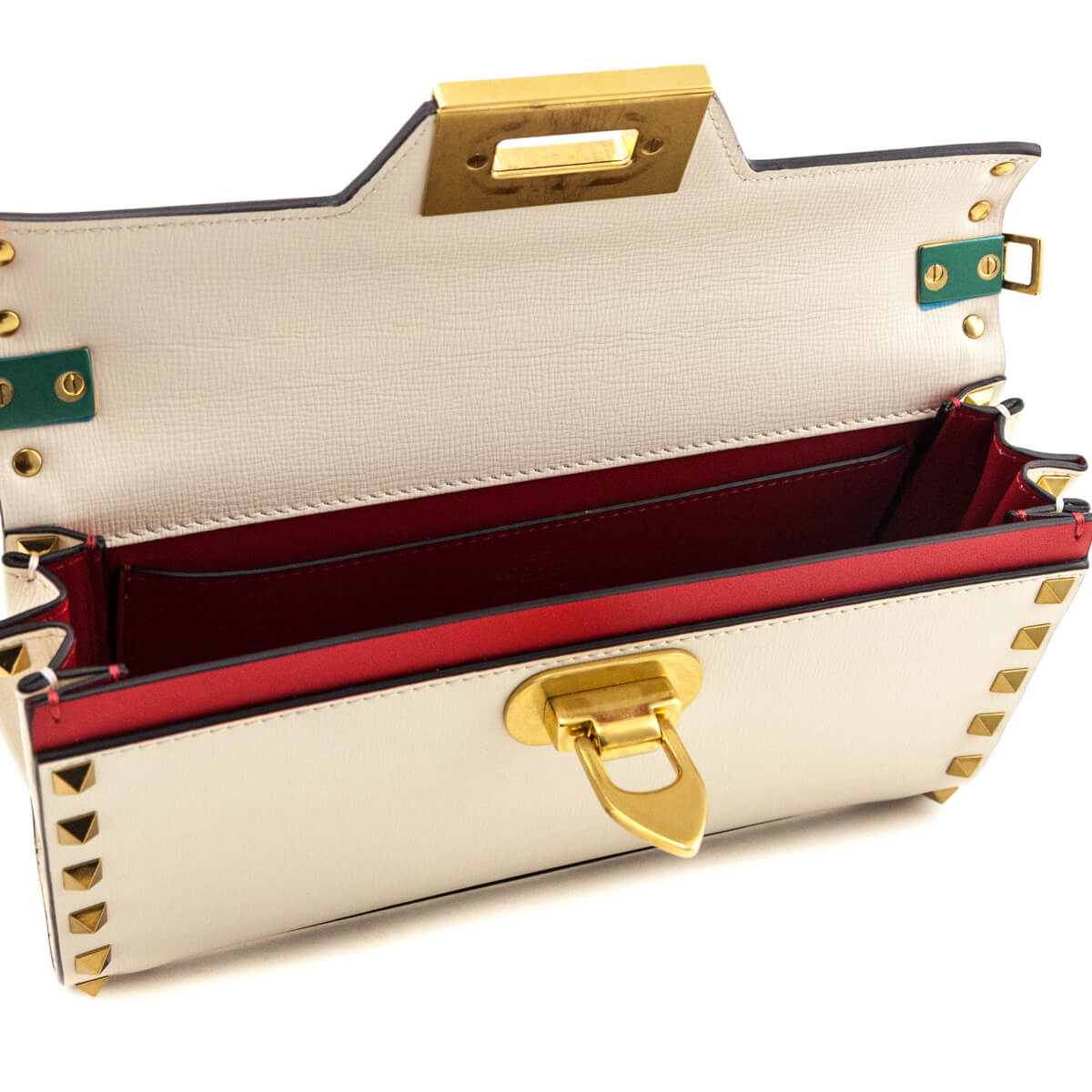 Valentino Ivory Grainy Calfskin Rockstud Alcove Clutch With Chain