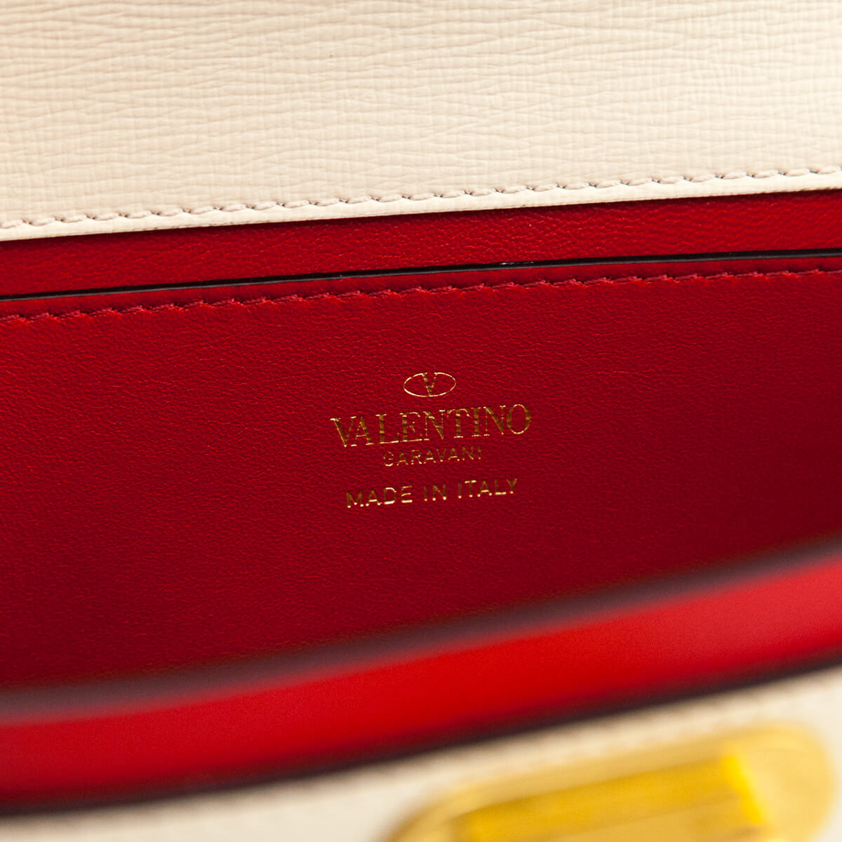 Valentino Ivory Grainy Calfskin Rockstud Alcove Clutch With Chain