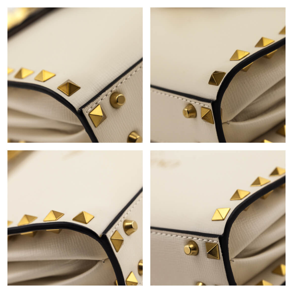 Valentino Ivory Grainy Calfskin Rockstud Alcove Clutch With Chain