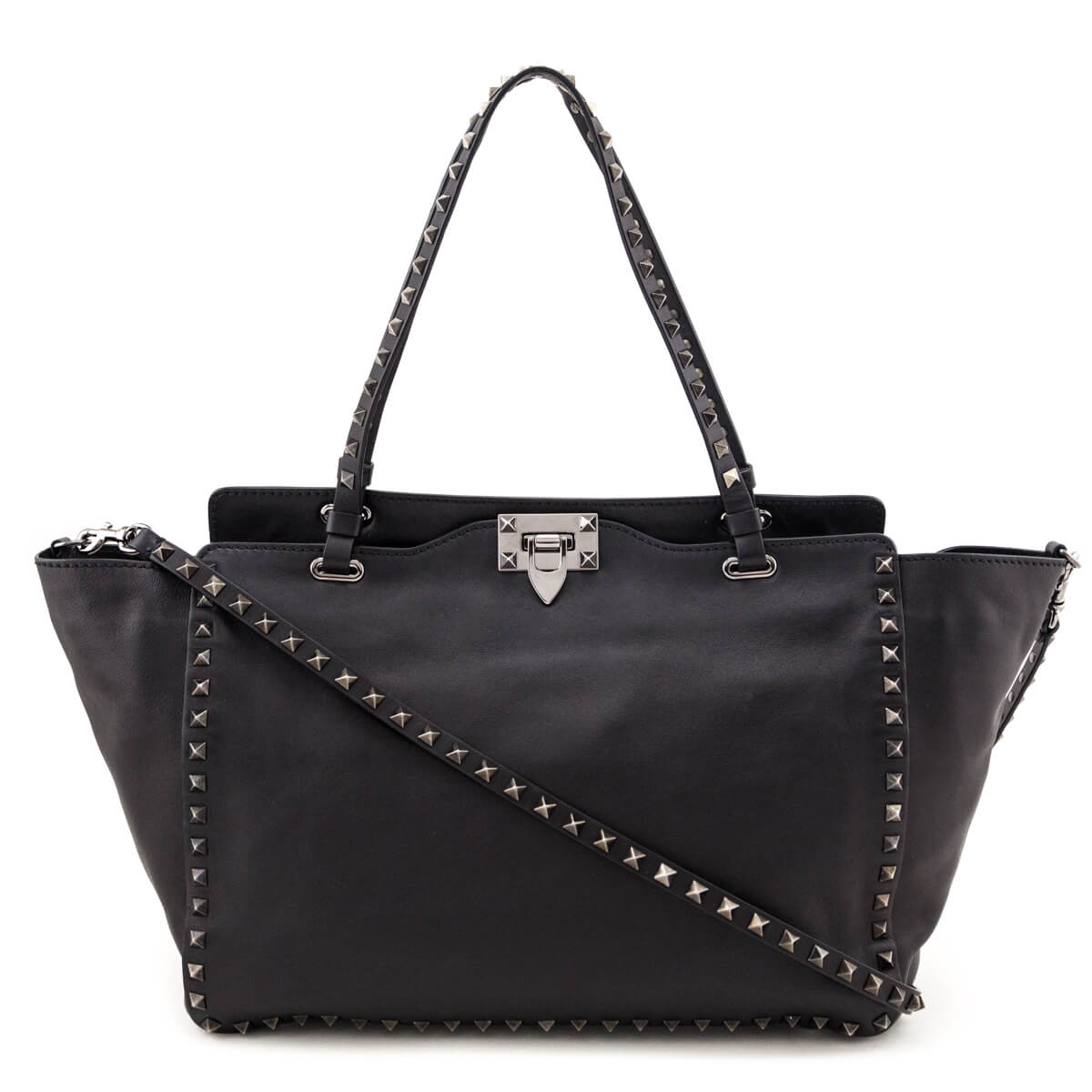 Valentino Black Vitello Medium Rockstud Tote - Love that Bag etc - Preowned Authentic Designer Handbags & Preloved Fashions