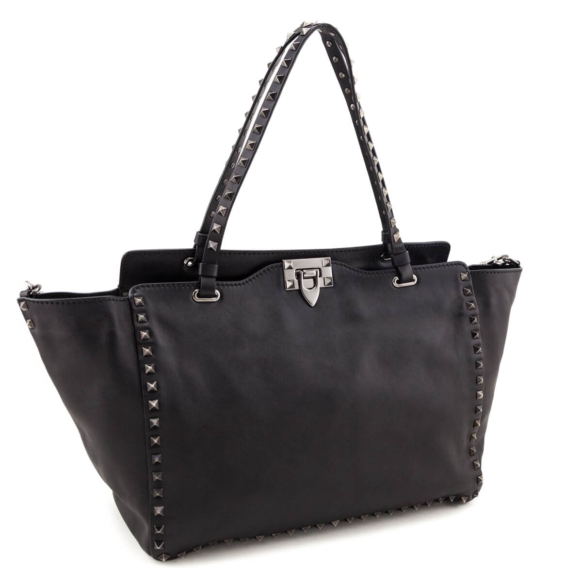 Valentino Black Vitello Medium Rockstud Tote - Love that Bag etc - Preowned Authentic Designer Handbags & Preloved Fashions