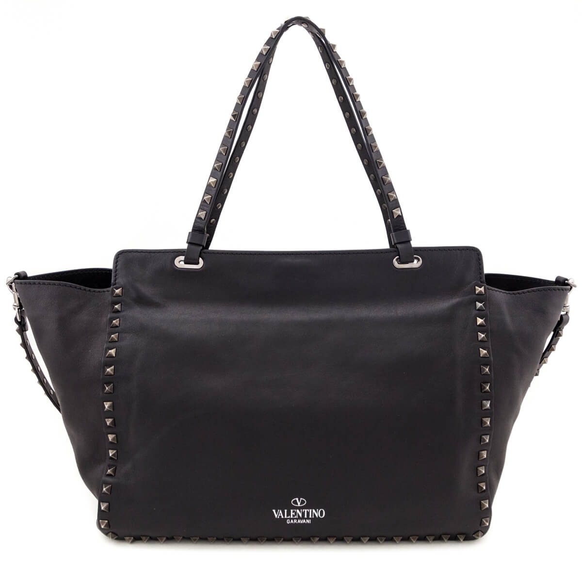 Valentino Black Vitello Medium Rockstud Tote - Love that Bag etc - Preowned Authentic Designer Handbags & Preloved Fashions