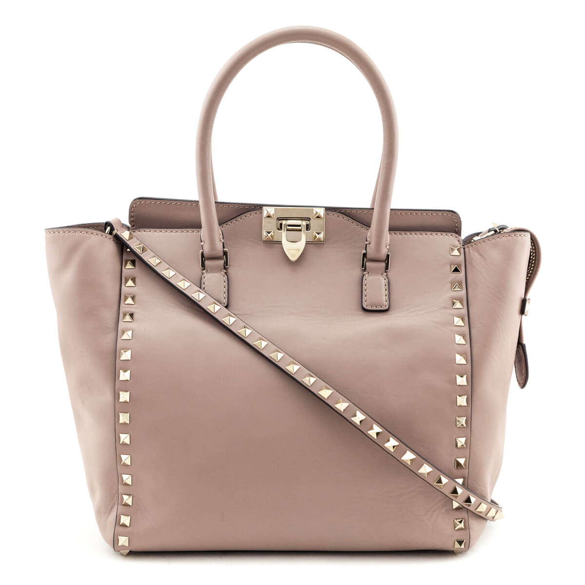 Valentino Nude Calfskin Rockstud Satchel - Love that Bag etc - Preowned Authentic Designer Handbags & Preloved Fashions