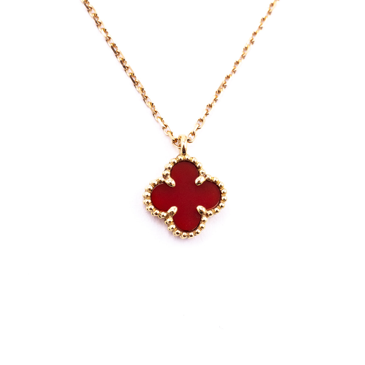 Van Cleef & Arpels 18K Gold Carnelian Sweet Alhambra Pendant Necklace - Love that Bag etc - Preowned Authentic Designer Handbags & Preloved Fashions