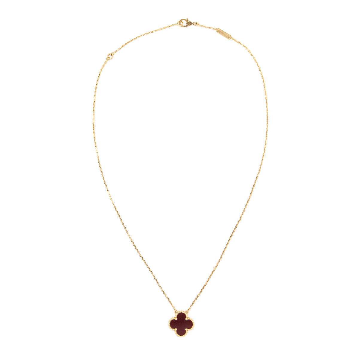 Van Cleef & Arpels 18K Gold Carnelian Vintage Alhambra Pendant Necklace