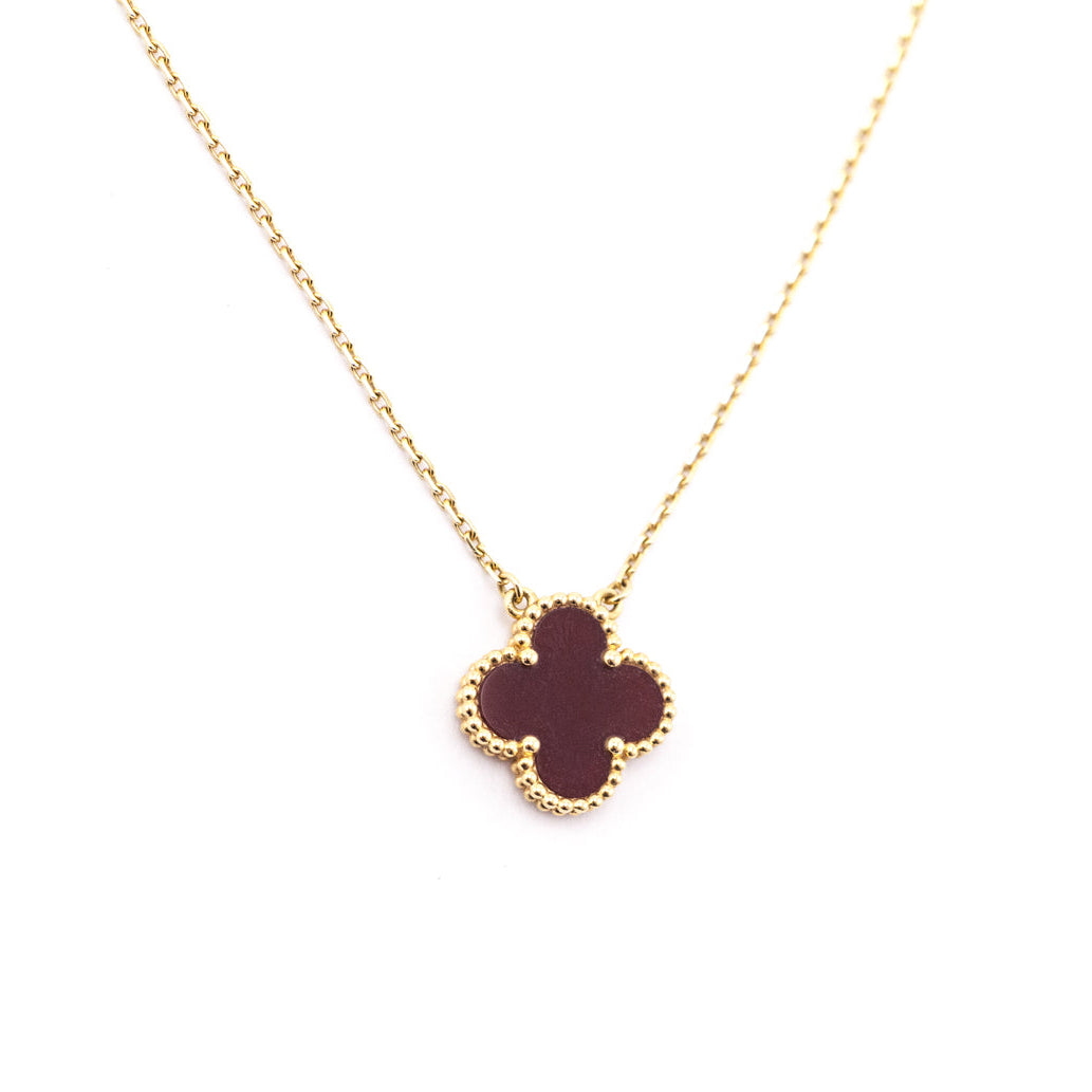 Van Cleef & Arpels 18K Gold Carnelian Vintage Alhambra Pendant Necklace
