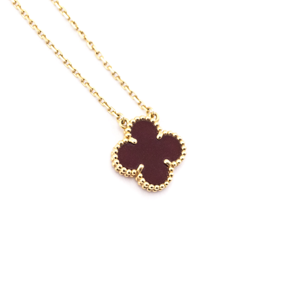 Van Cleef & Arpels 18K Gold Carnelian Vintage Alhambra Pendant Necklace
