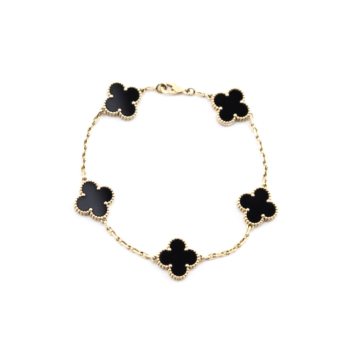 Van Cleef & Arpels 18K Gold & Onyx Vintage Alhambra 5 Motifs Bracelet - Love that Bag etc - Preowned Authentic Designer Handbags & Preloved Fashions