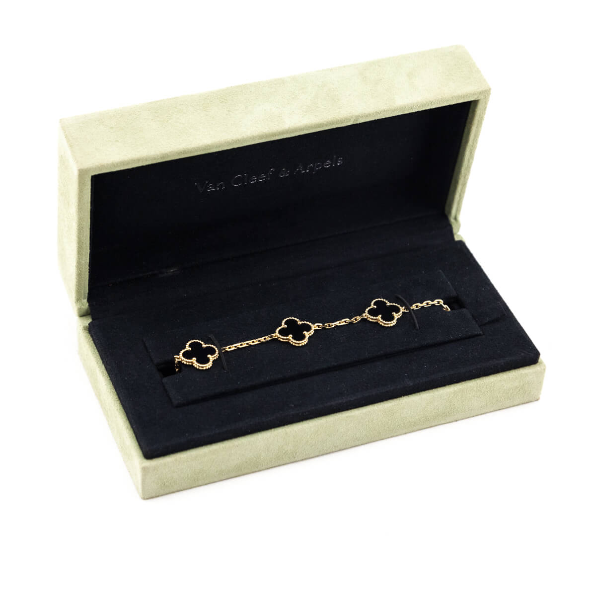 Van Cleef & Arpels 18K Gold & Onyx Vintage Alhambra 5 Motifs Bracelet - Love that Bag etc - Preowned Authentic Designer Handbags & Preloved Fashions