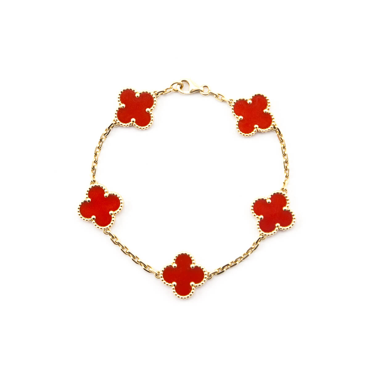 Van Cleef & Arpels 18K Yellow Gold Carnelian 5 Motifs Vintage Alhambra Bracelet - Love that Bag etc - Preowned Authentic Designer Handbags & Preloved Fashions