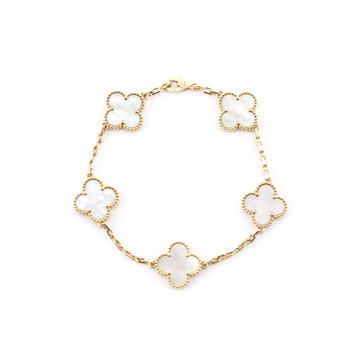 Van Cleef & Arpels 18K Yellow Gold Mother of Pearl 5 Motifs Vintage Alhambra Bracelet - Love that Bag etc - Preowned Authentic Designer Handbags & Preloved Fashions