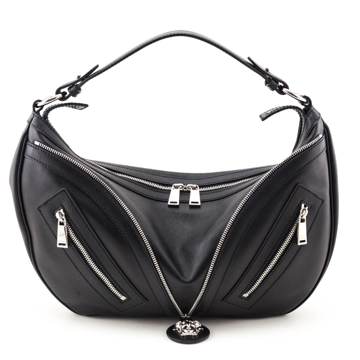 Versace Black Calfskin Repeat Zip Hobo Bag - Love that Bag etc - Preowned Authentic Designer Handbags & Preloved Fashions