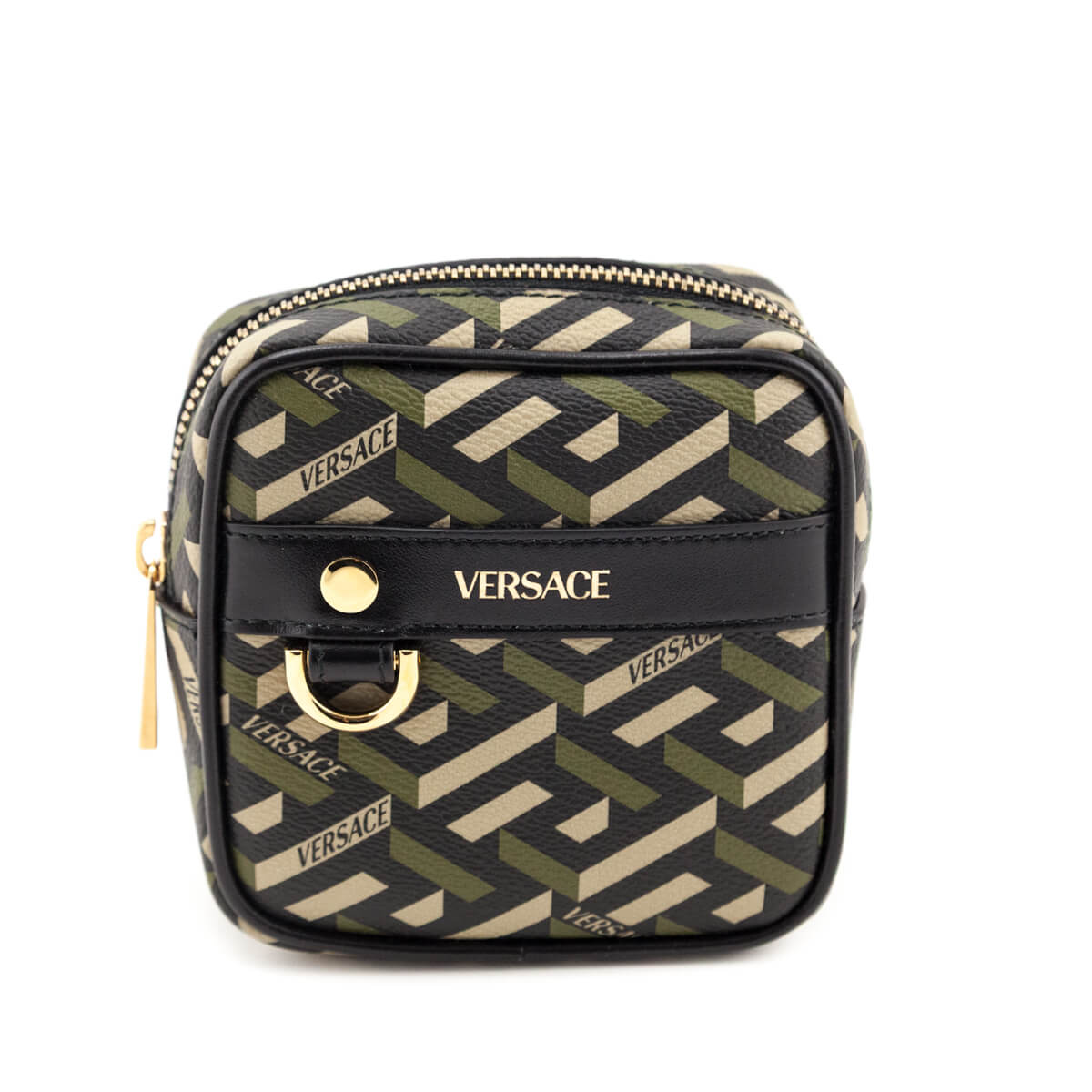 Versace Black Khaki La Greca Square Modular Pouch - Love that Bag etc - Preowned Authentic Designer Handbags & Preloved Fashions