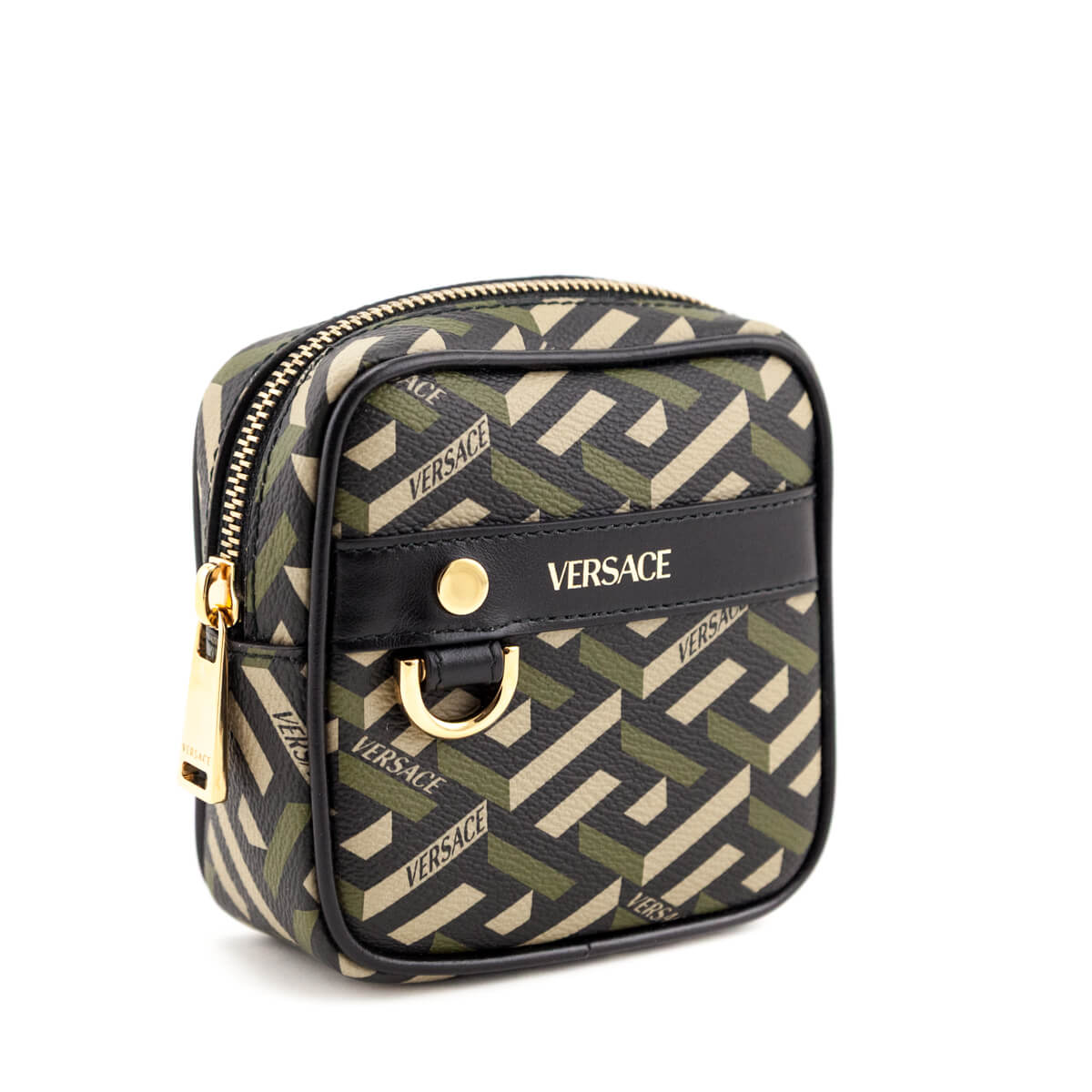 Versace Black Khaki La Greca Square Modular Pouch - Love that Bag etc - Preowned Authentic Designer Handbags & Preloved Fashions