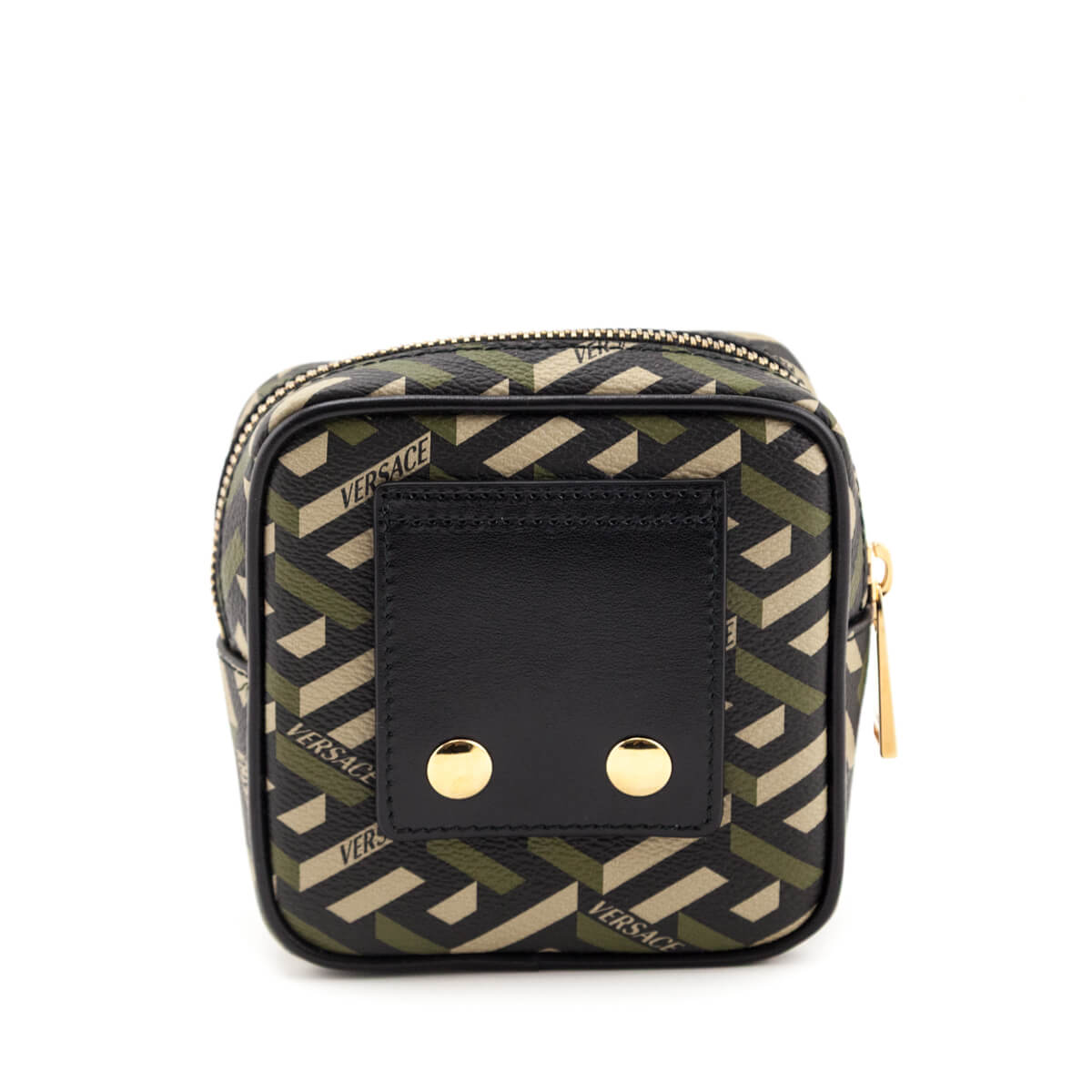 Versace Black Khaki La Greca Square Modular Pouch - Love that Bag etc - Preowned Authentic Designer Handbags & Preloved Fashions