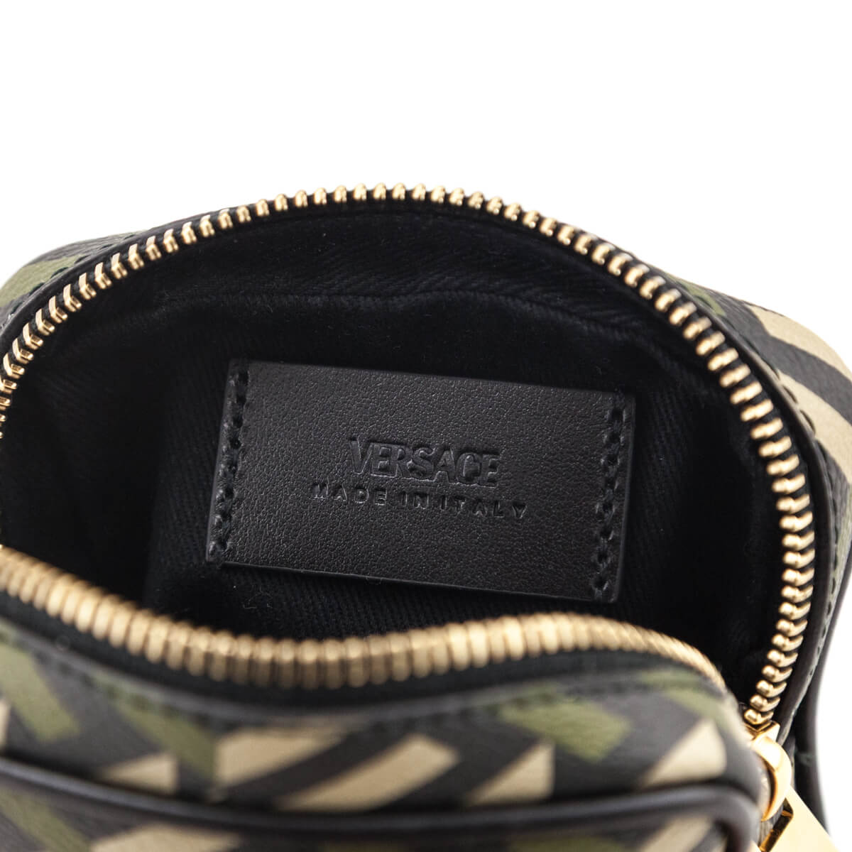 Versace Black Khaki La Greca Square Modular Pouch - Love that Bag etc - Preowned Authentic Designer Handbags & Preloved Fashions
